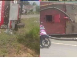 Mobil Damkar Terbalik saat akan Padamkan Api di Yayasan Alfalah Kabupaten Mesuji