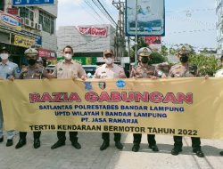 Tertibkan Penunggak Pajak Kendaraan, Satlantas Polresta Bandarlampung Gelar Razia Gabungan Bersama Dispenda