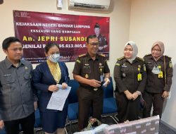 Perkara TPPU Bisnis Narkoba Terpidana Jefri Susandi, Kejari Bandarlampung Serahkan Uang Rp1,1 Miliar ke Kas Negara
