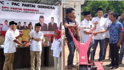 DPC Gerindra Lambar Serahkan SK dan Lamteng Serahkan Alsintan
