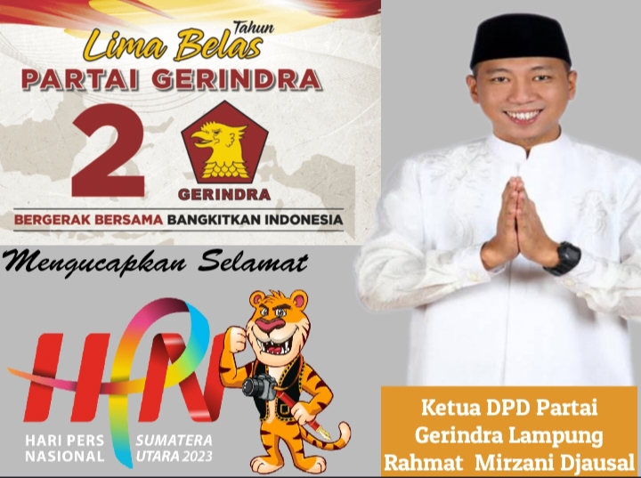 IMG 20230208 230859 Ketua DPD Gerindra Lampung Ucapkan Selamat HPN Tahun 2023