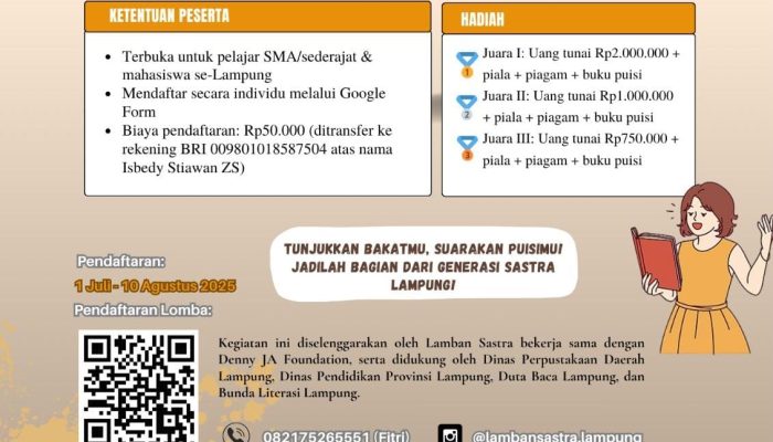 Peringati HUT RI ke 80, Lamban Sastra Gelar Lomba Puisi Se-Provinsi Lampung