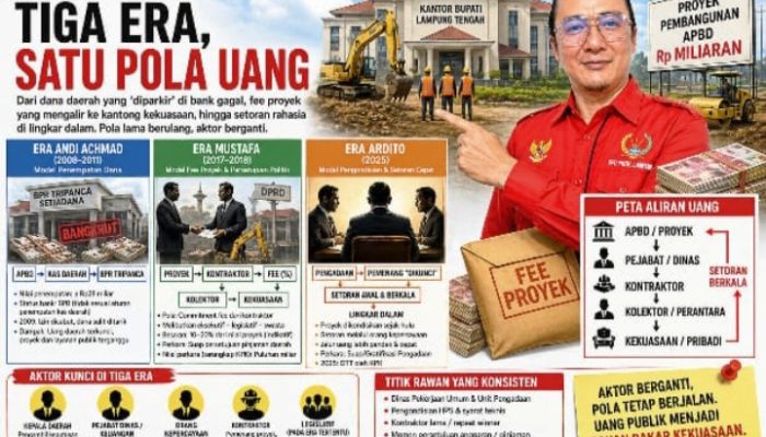 Lampung Tengah: Tiga Era Satu Pola Tiga Babak dari Uang Bank ke Fee Proyek dan Tender Dikunci