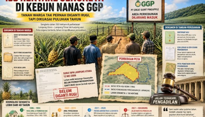 150 Hektare di Bawah Nanas GGP Lampung Belum Pernah Dibayar, Tapi Dikuasai Puluhan Tahun