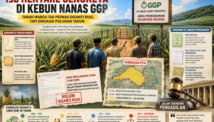 150 Hektare di Bawah Nanas GGP Lampung Belum Pernah Dibayar, Tapi Dikuasai Puluhan Tahun