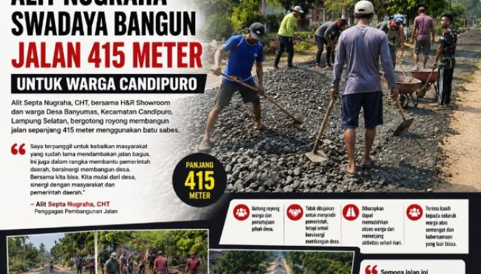 Swadaya Tanpa APBD, Bangun Jalan 415 Meter Bersama Warga Candipuro Lampung Selatan