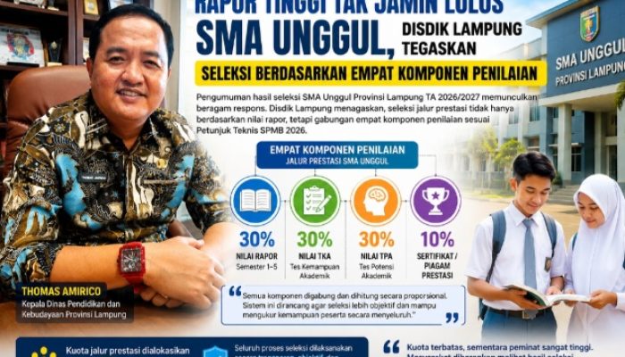 Rapor Tinggi Tak Jamin Lolos SMA Unggul, Disdik Lampung Tegaskan Seleksi Berbasis Empat Komponen
