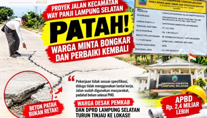 Proyek Jalan Rp2,4 Miliar di Lampung Selatan Disorot, Beton Terbelah Sebelum Serah Terima